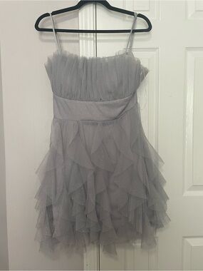 Pear Culture Silver Gray Sparkle Ruffle Tulle Dress